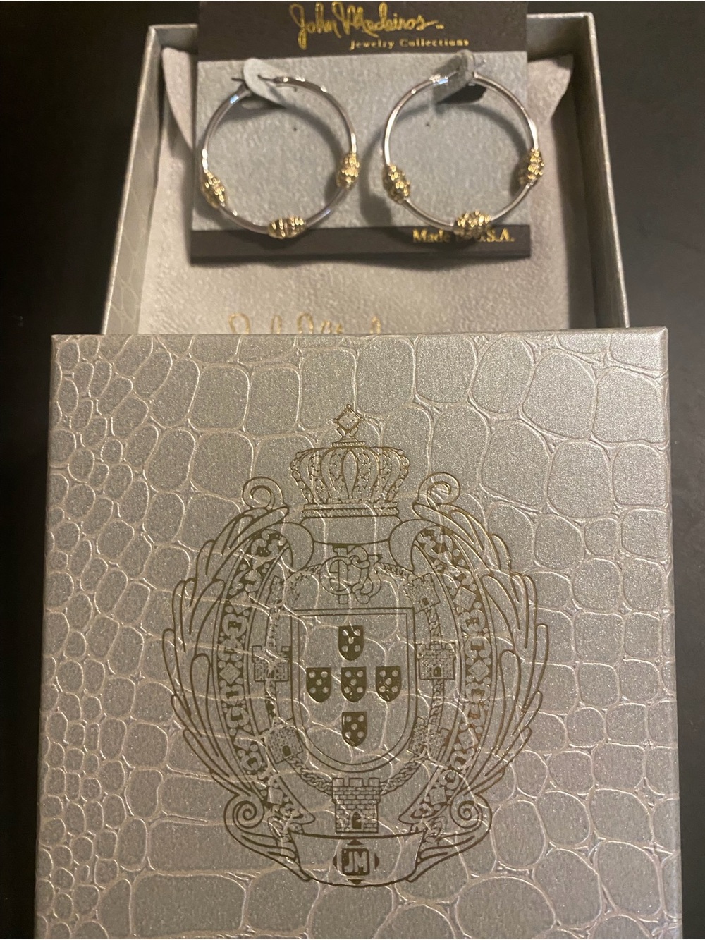 John Medeiros Two-Tone Hoop Earrings with Gold Accents - Silver & Gold